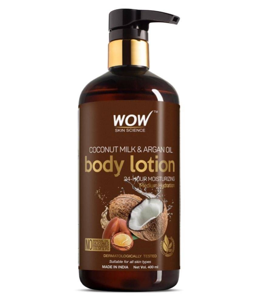 WOW Skin Science Coconut Milk & Argan Oil Body Lotion - Medium Hydration No Mineral Oil, Silicones, 400 ml     			WOW Skin Science Coconut Milk & Argan Oil Body Lotion - Medium Hydration No Mineral Oil, Silicones, 400 ml
