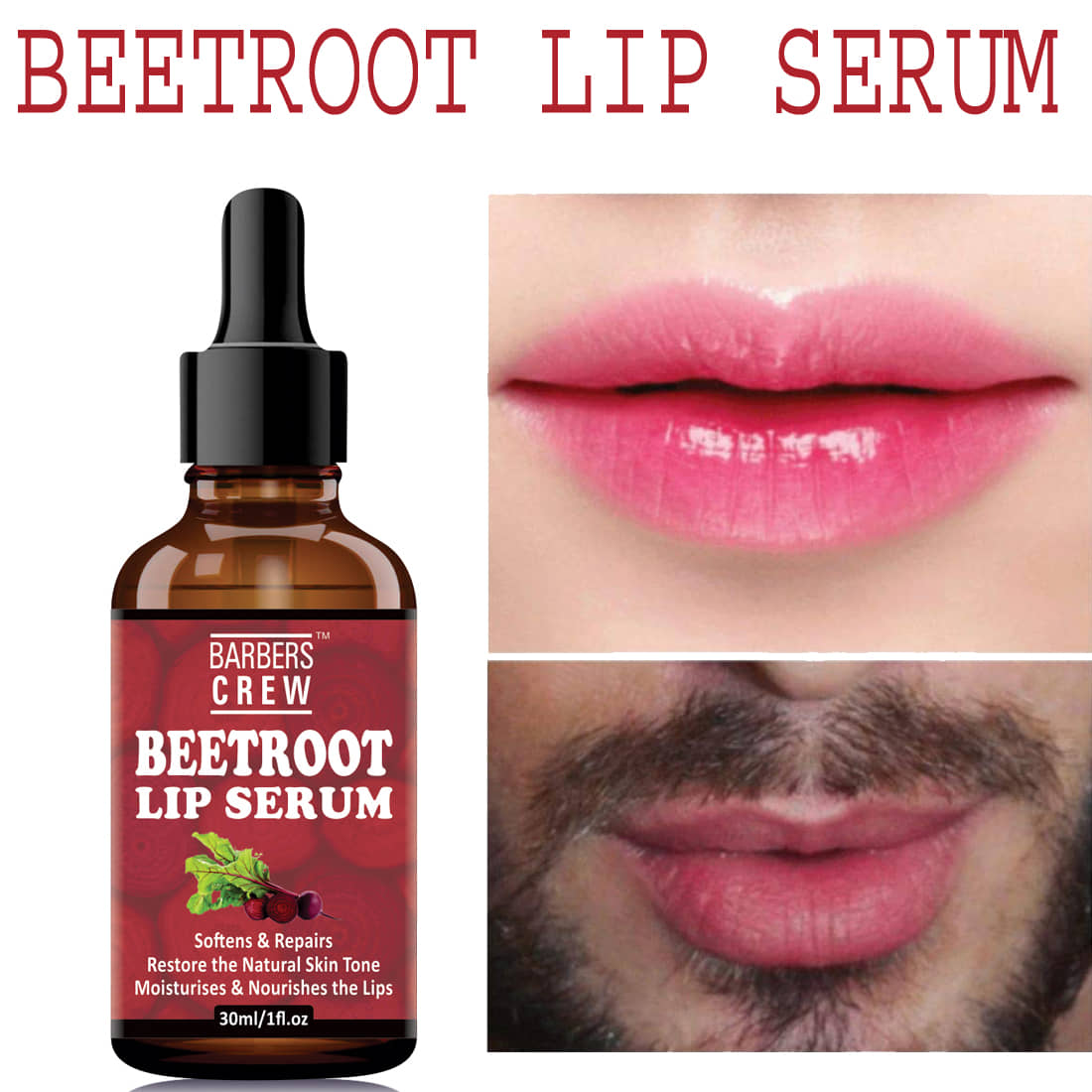 Barbers Crew Beetroot Lip Serum For- For Glossy, Shiny & Soft Lips (Moisturizing & Nourishing) Men & Women Face Serum 30 mL