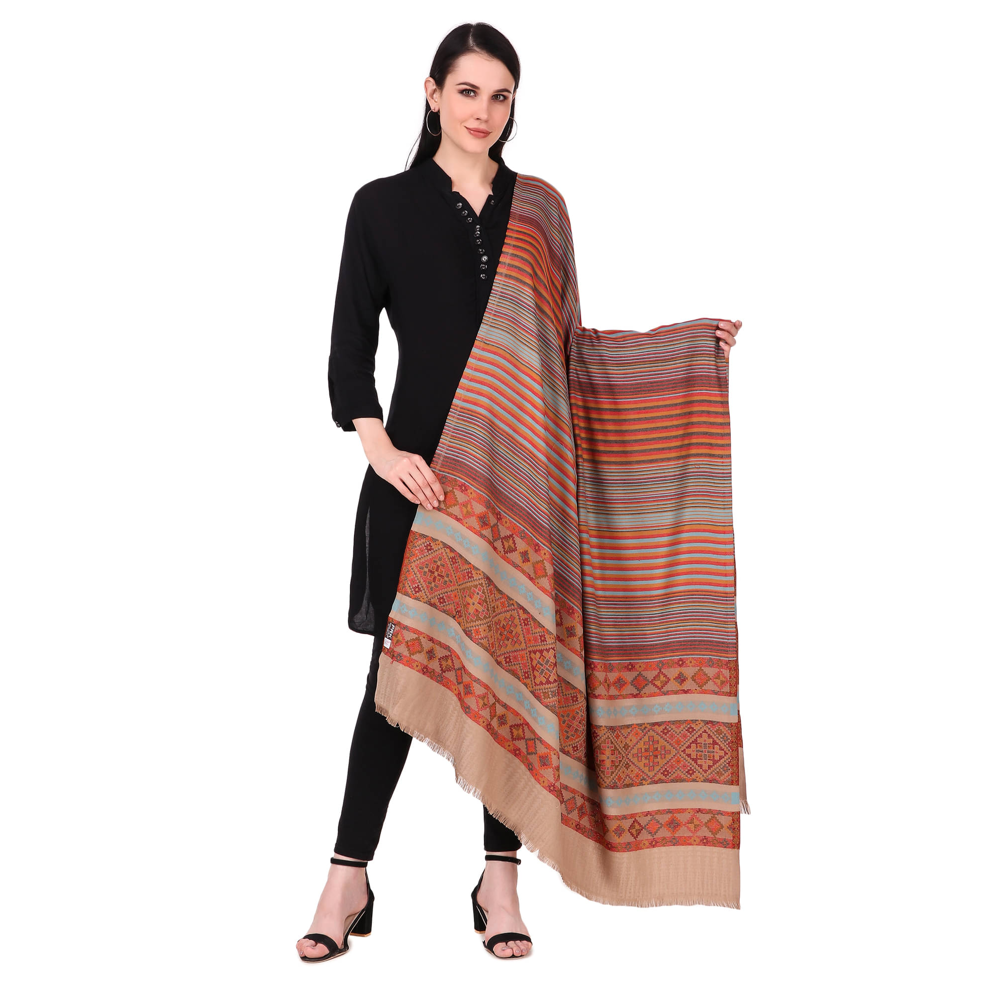 Bravezi Beige Stripes Shawl - Single     			Bravezi Beige Stripes Shawl - Single