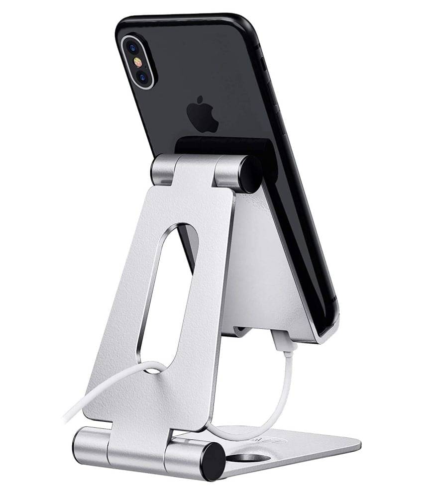     			ELV Aluminium Adjustable Mobile Phone Foldable Holder Stand Dock Mount for All Smartphones, Tabs, Kindle, iPad - Silver