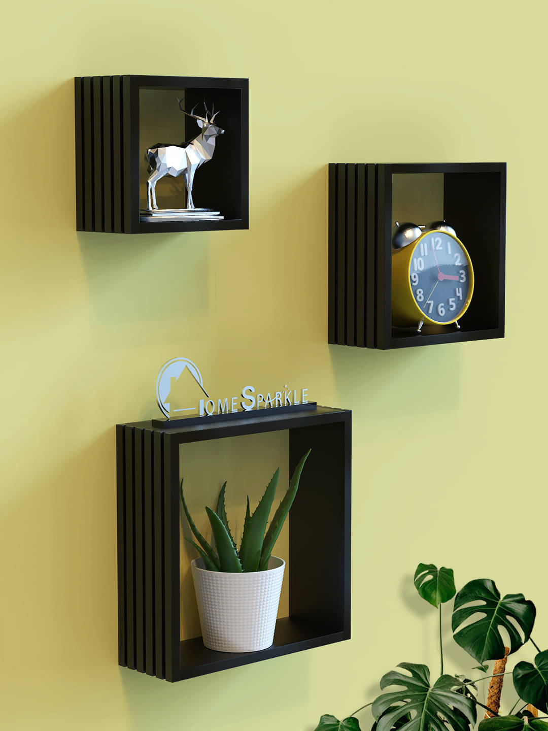 Home Sparkle Louvers Design Wall Mounted Floating Shelves | 3 Set Decorative Cube Shelves Rack | Ideal for Decoration in Living Room, Bedroom & Wall Floating Bookshelf (Black) Home Sparkle Louvers Design Wall Mounted Floating Shelves | 3 Set Decorative Cube Shelves Rack | Ideal for Decoration in Living Room, Bedroom & Wall Floating Bookshelf (Black)