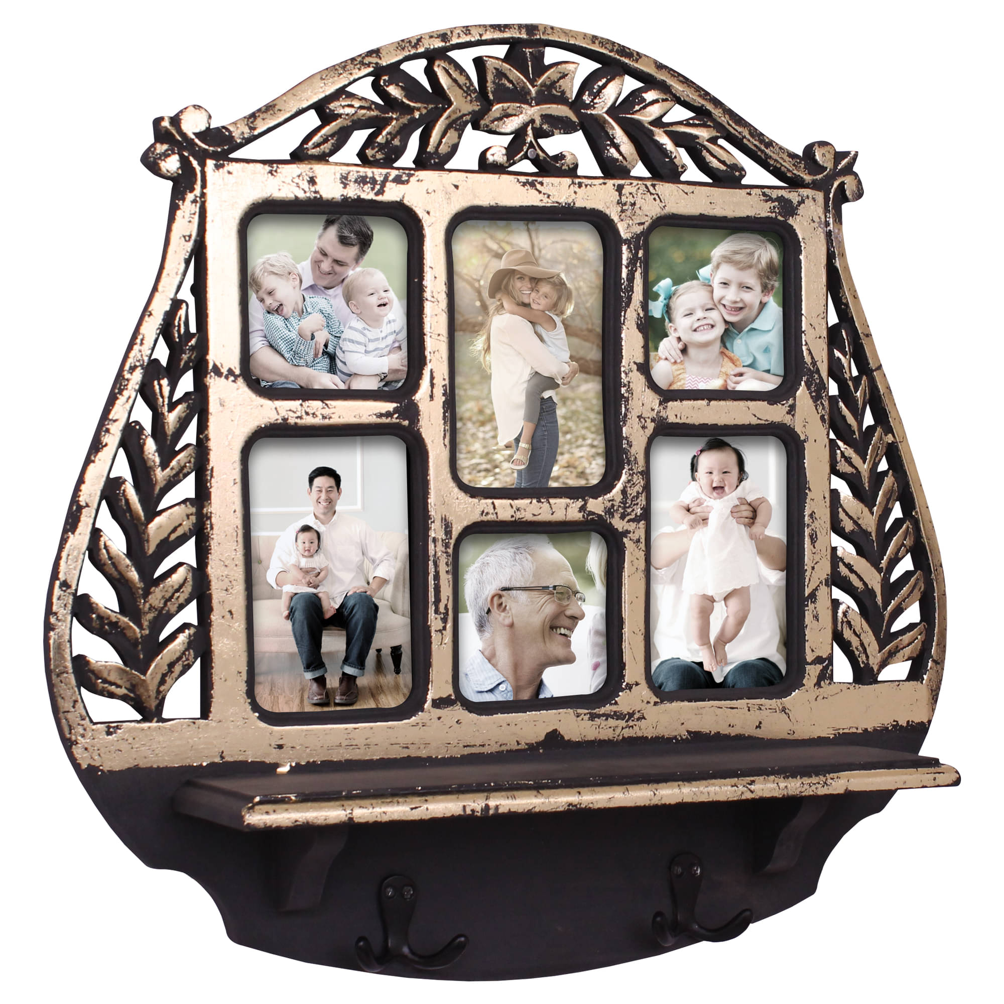     			Home Sparkle Wall Shelf W/Photoframe & Hooks Engineered Wood (Golden Black) (53 x11.5 x50)