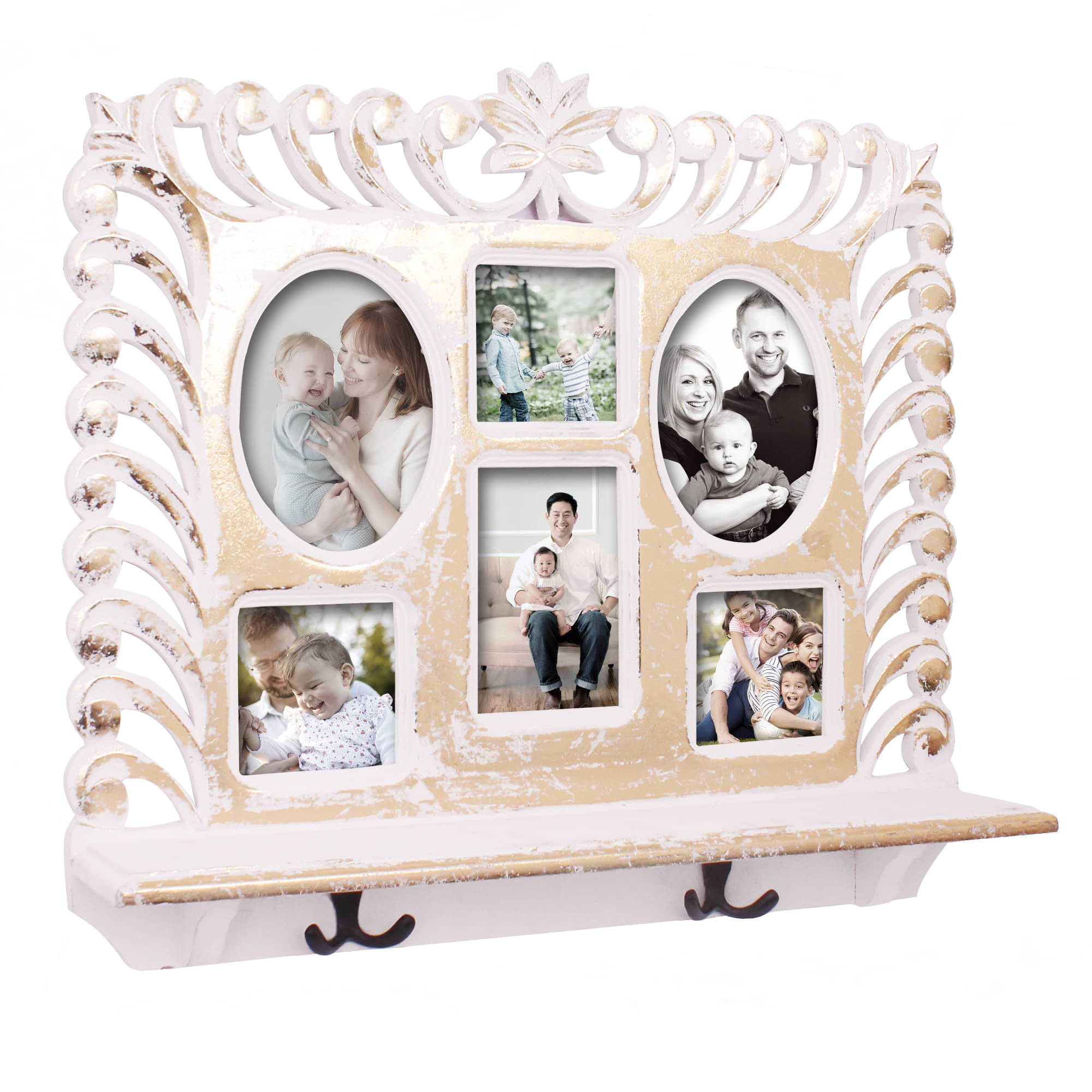     			Home Sparkle Wall Shelf W/Photoframe & Hooks Engineered Wood (Golden White) (56 x11 x48)