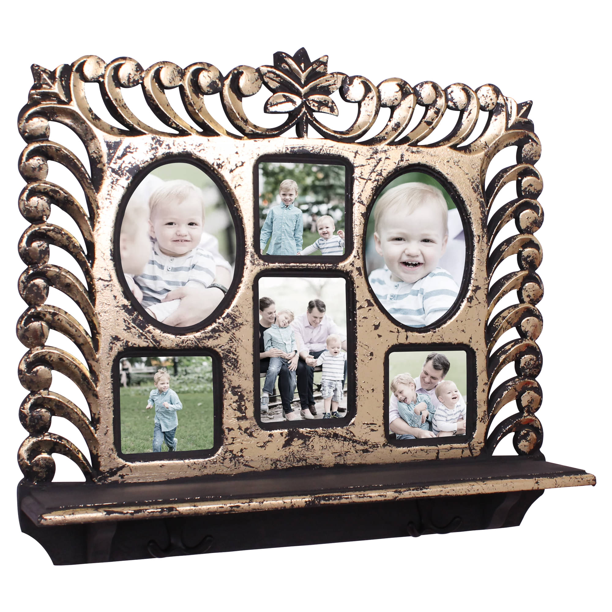     			Home Sparkle Wall Shelf W/Photoframe & Hooks Engineered Wood (Golden Black) (56 x11 x48)