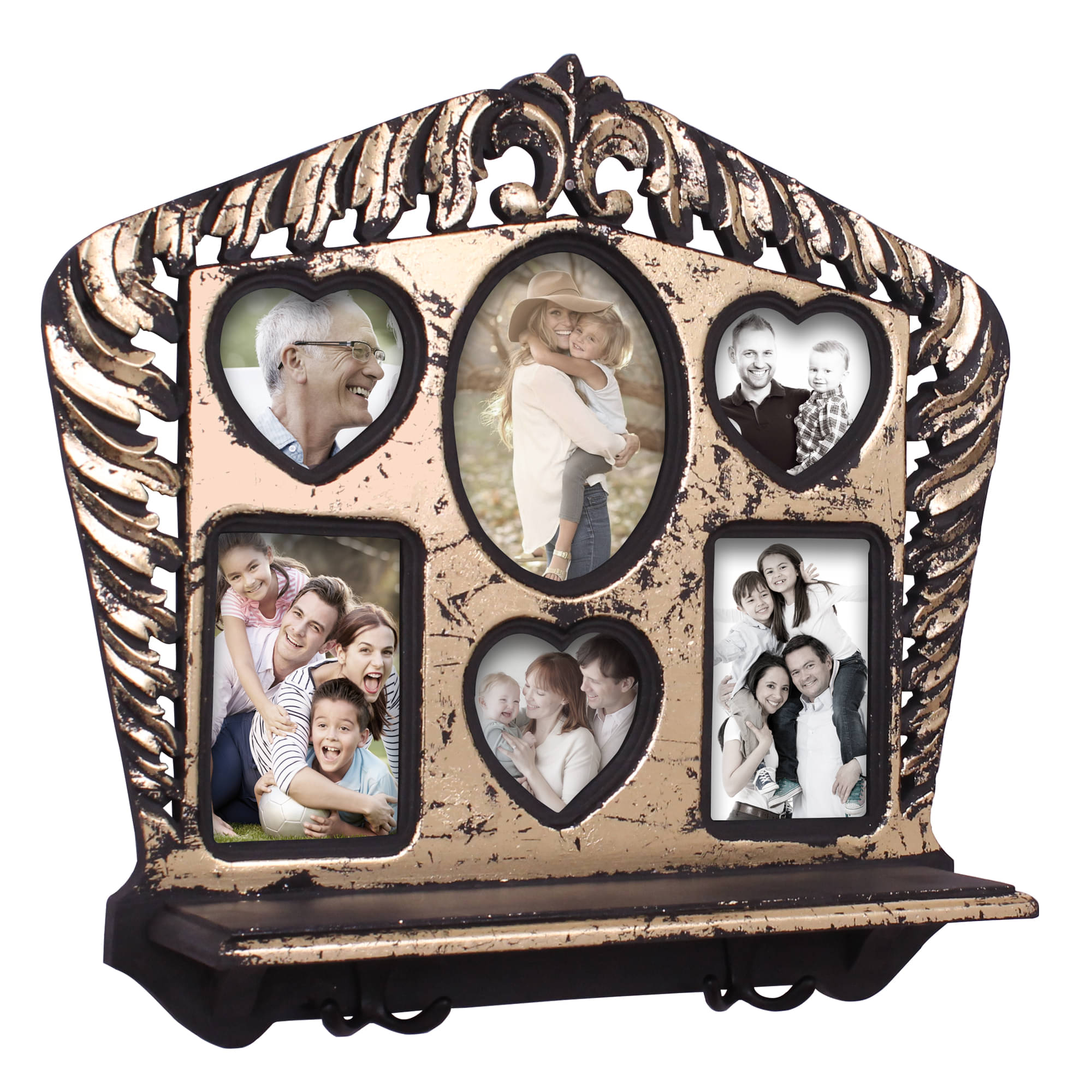     			Home Sparkle Wall Shelf W/Photoframe & Hooks Engineered Wood (Golden Black) (50 x11.5 x45)
