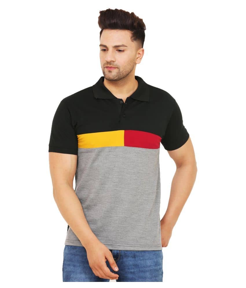 Leotude Pack of 1 Cotton Blend Regular Fit Colorblock Half Sleeves Men's Polo T Shirt ( Grey )