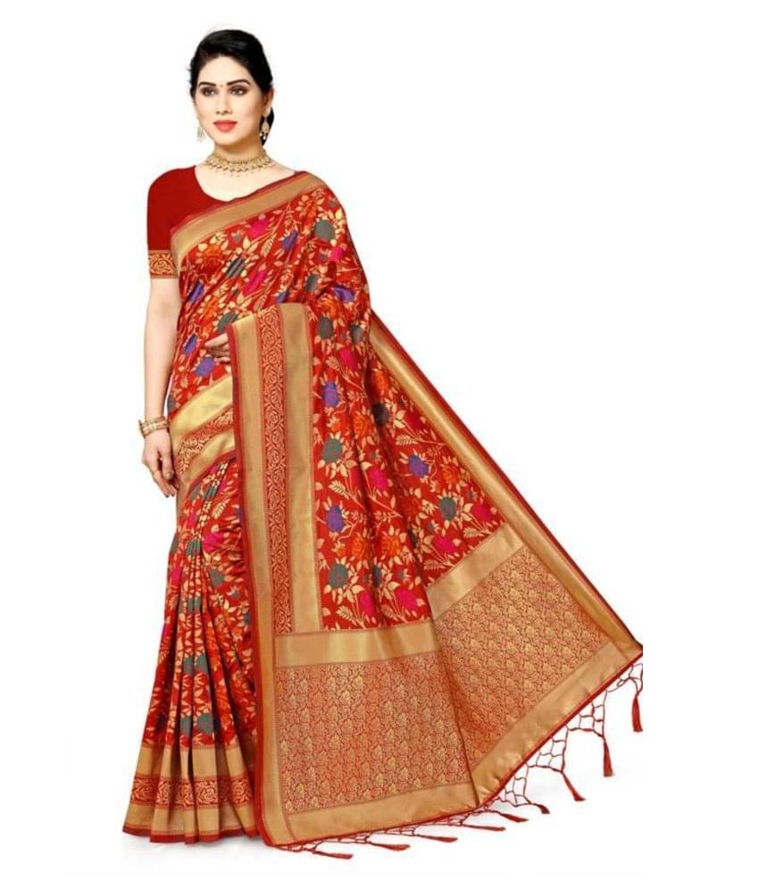 NENCY FASHION Silk Blend Printed Saree With Unstitched Blouse Piece ( Multicolor ) NENCY FASHION Silk Blend Printed Saree With Unstitched Blouse Piece ( Multicolor )