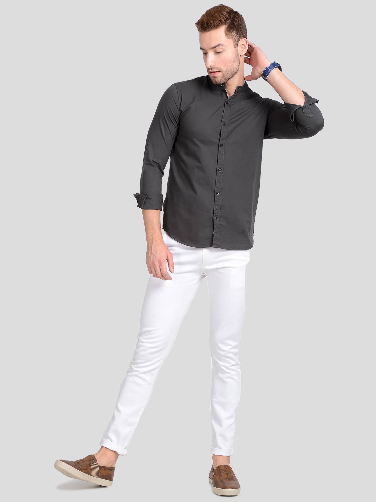 Paul Street Cotton Blend Grey Shirt Single