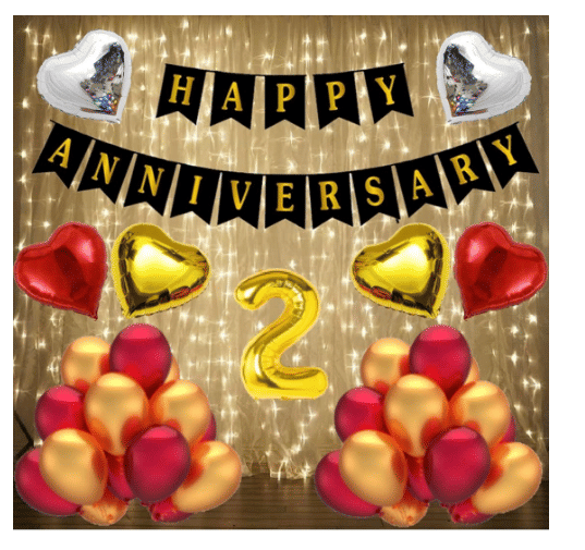     			Blooms Mall  2 no.Gold Foil Balloons with Happy Anniversary Decoration Items