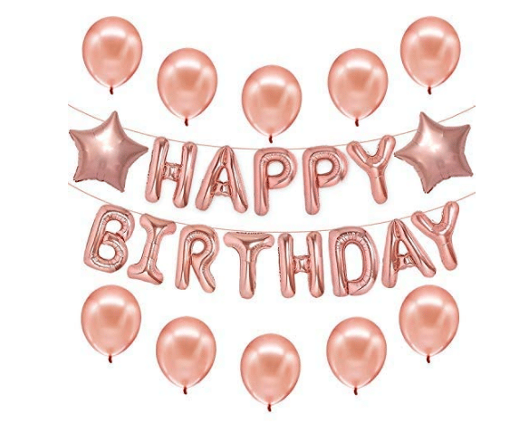     			Blooms Mall Rose Gold Happy Birthday Foil + 30 Rosegold Balloons + 2 Star Shape Foil Balloon for Party Decorations combo