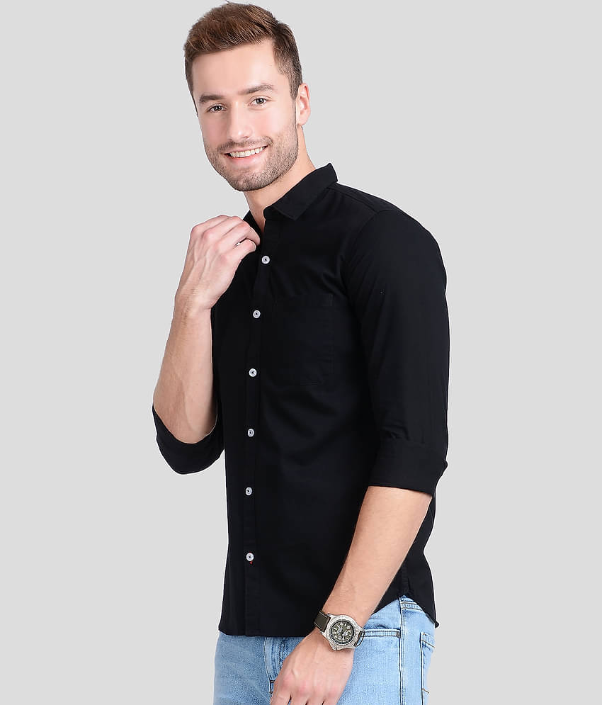 Paul Street Cotton Blend Slim Fit Solids Men's Casual Shirt - Black ( Pack of 1 )