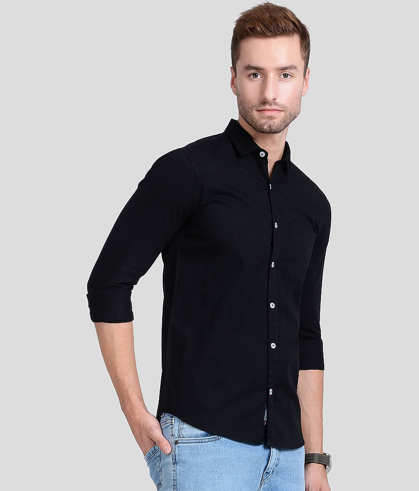 Paul Street Cotton Blend Slim Fit Solids Men's Casual Shirt - Black ( Pack of 1 )