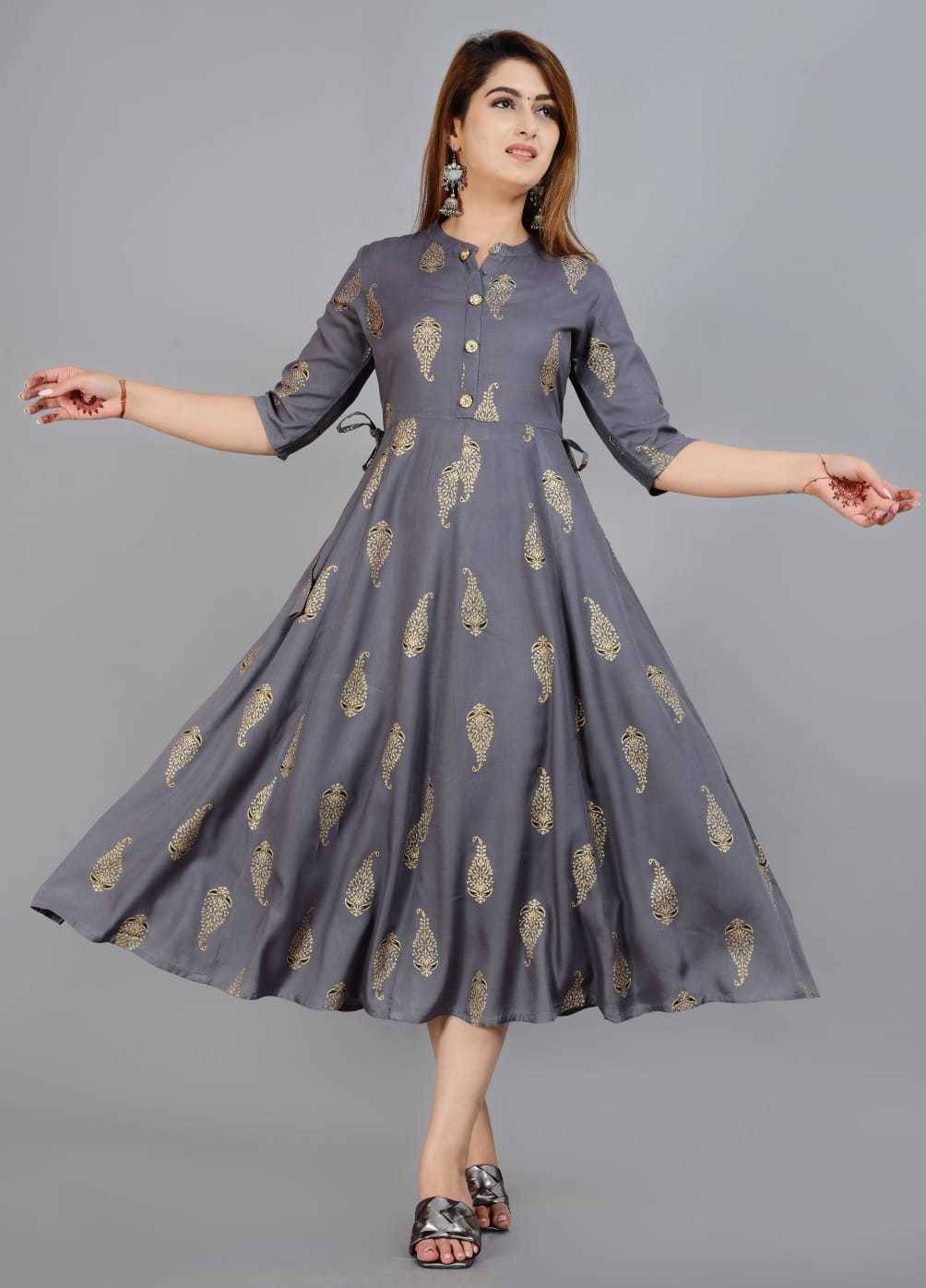     			SIPET - Grey Rayon Women's Flared Kurti