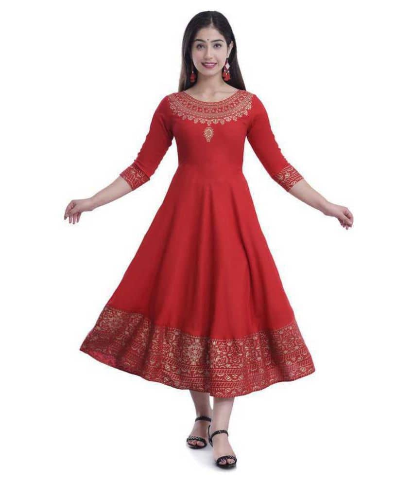 SIPET - Red Rayon Women's Flared Kurti - Kurtis, Tunics | Buy online on ZillyBuy