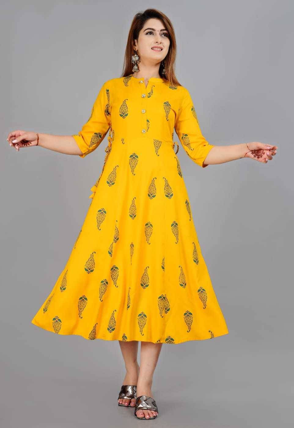 SIPET - Yellow Rayon Women's Flared Kurti     			SIPET - Yellow Rayon Women's Flared Kurti