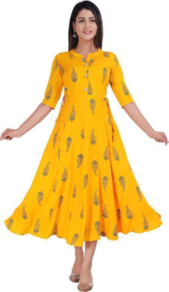 SIPET - Yellow Rayon Women's Flared Kurti - Kurtis, Tunics | Buy online on ZillyBuy