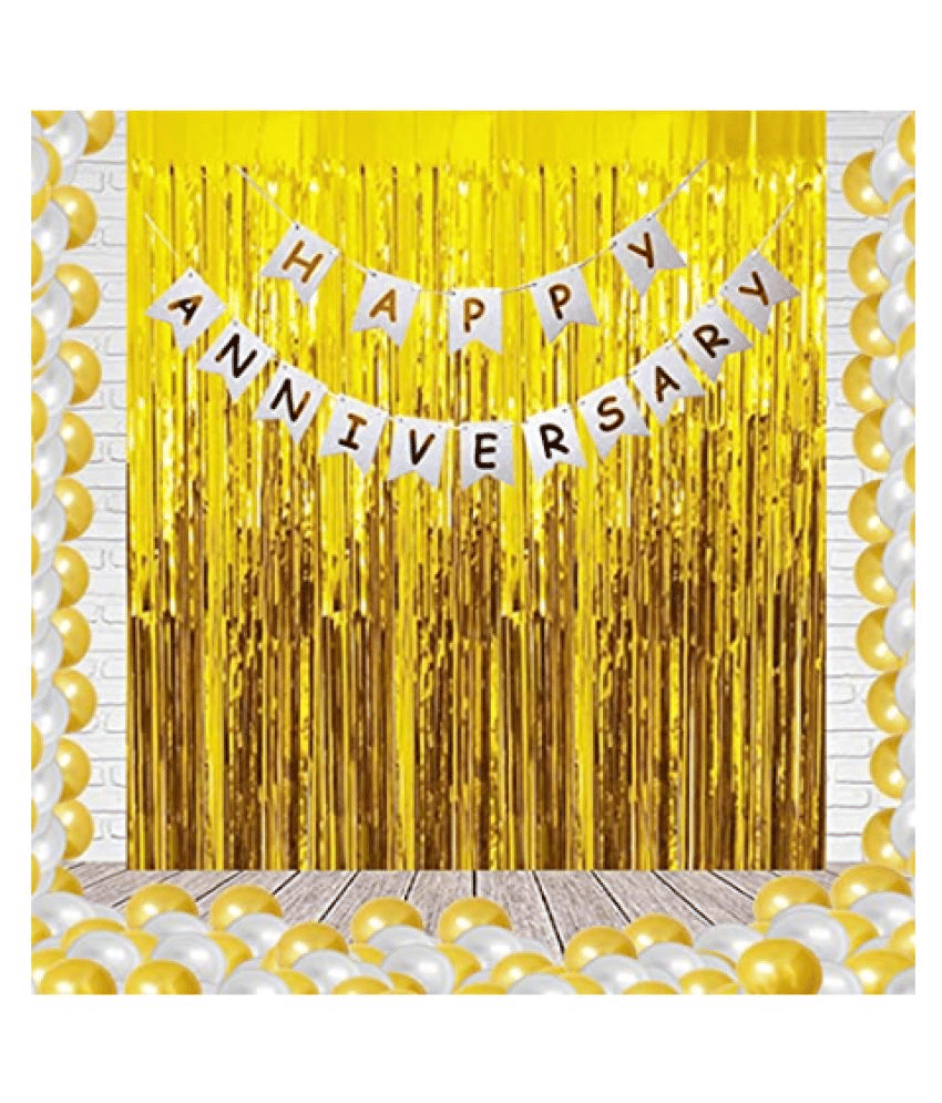     			Shopyo(34 Pcs) Happy Anniversary Banner, Curtains , Metallic Balloons Decoration Kit Set Decorations Items Combo (Pink , white&Golden)
