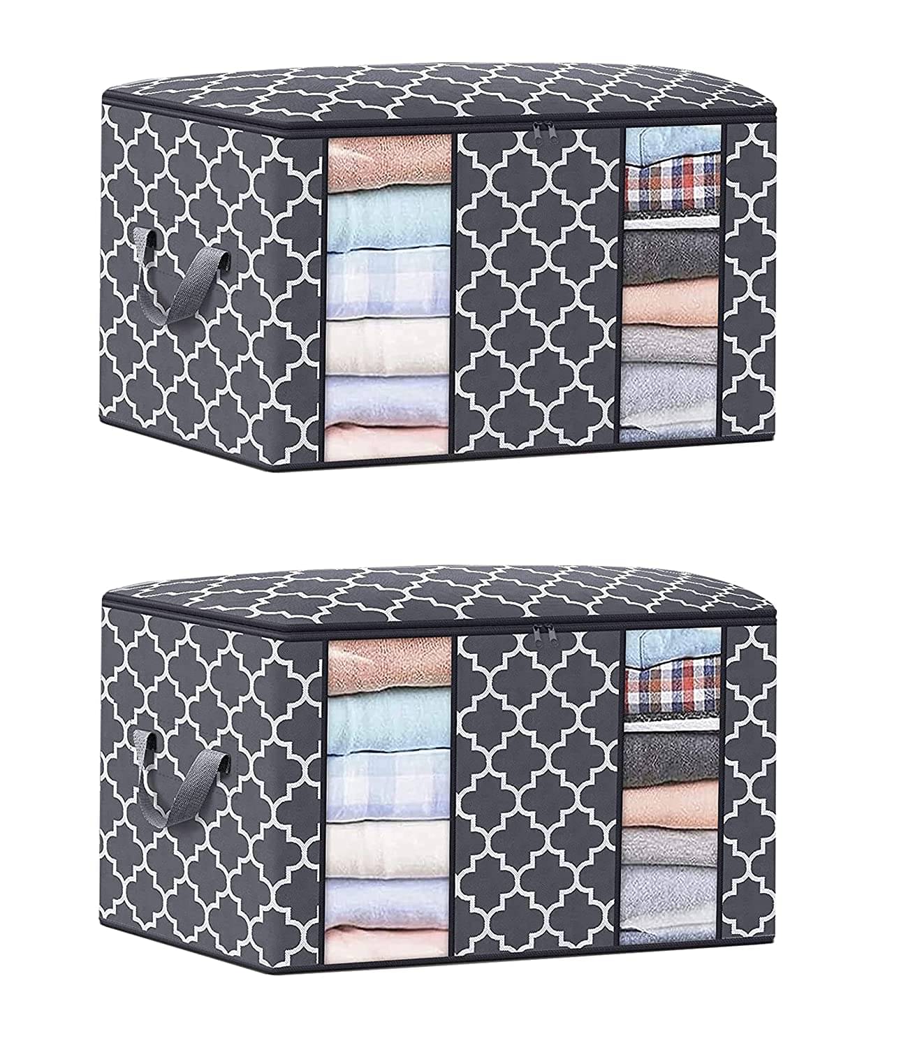     			House of Quirk Large Blanket Clothes Organization and Storage Containers for Bedding, Comforters, Foldable Organizer with Window, Sturdy Zippers