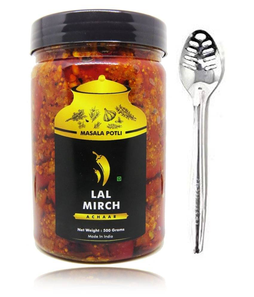 Masala Potli Homemade Chopped Gujrati Lal Mirch Ka Achar & Spoon | Red Chilly Pickle Achaar Pickle 500 g     			Masala Potli Homemade Chopped Gujrati Lal Mirch Ka Achar & Spoon | Red Chilly Pickle Achaar Pickle 500 g