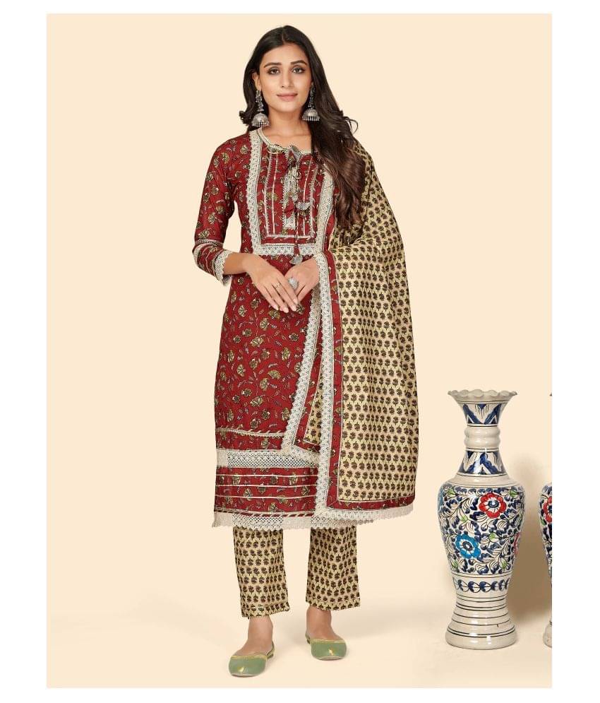     			Vbuyz - Maroon Straight Cotton Women's Stitched Salwar Suit ( Pack of 1 )