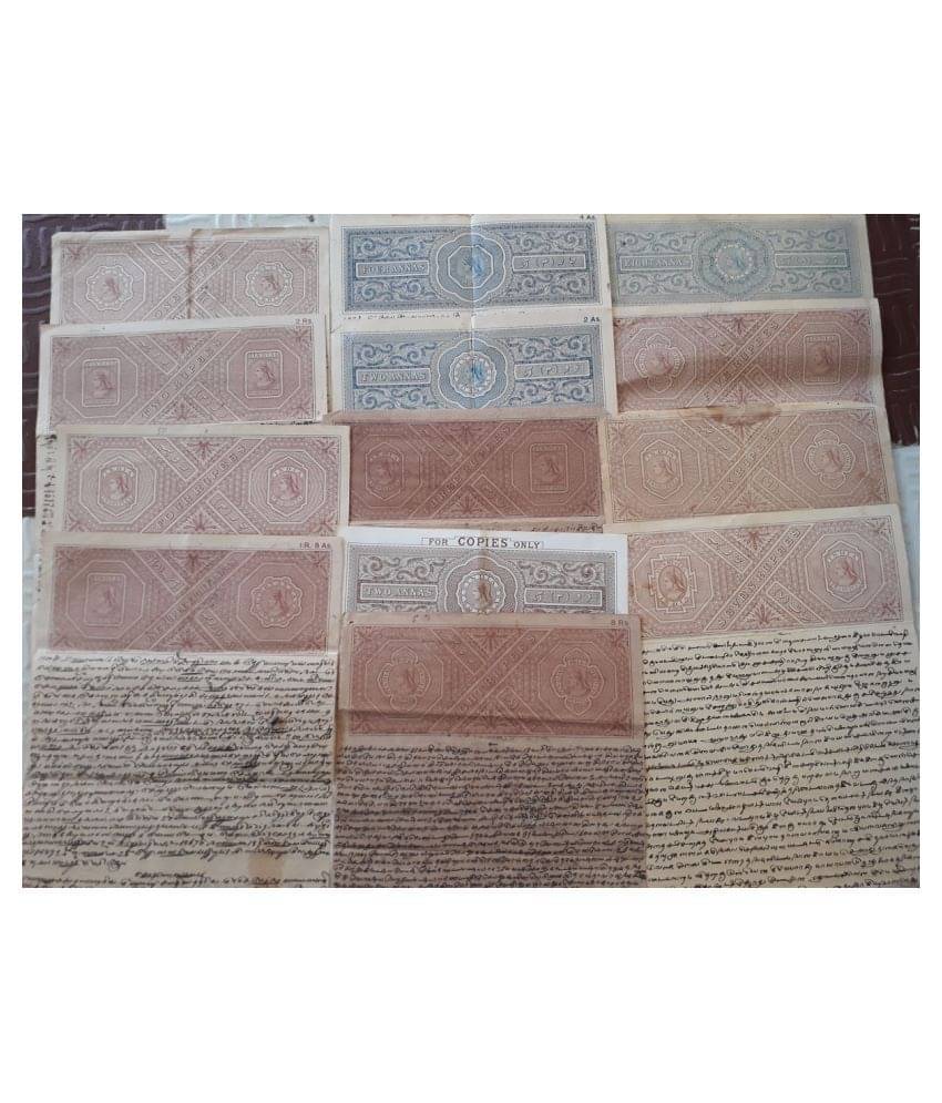     			13 X ALL DIFFERENT SET - BRITISH INDIA BURMA - QUEEN VICTORIA ( QV) - BOND PAPER - REVENUE COURT FEE