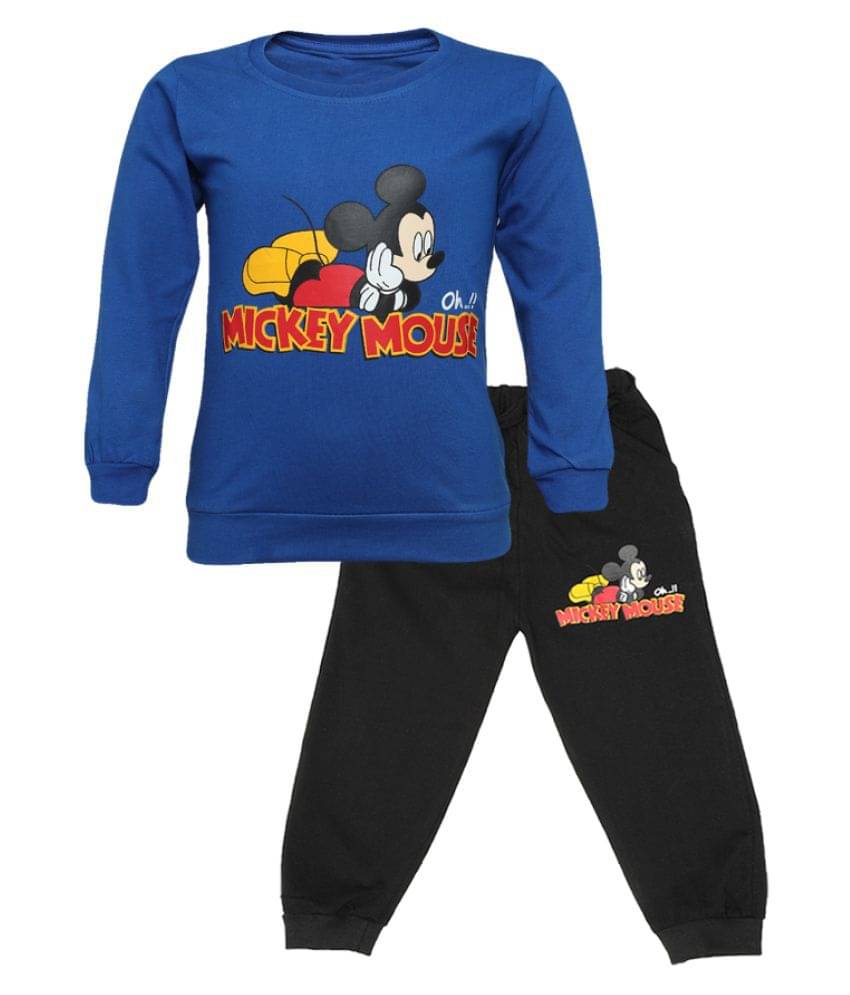     			CATCUB Pack of 1 Boys Cotton Blend T-Shirt & Pants Set ( Blue )