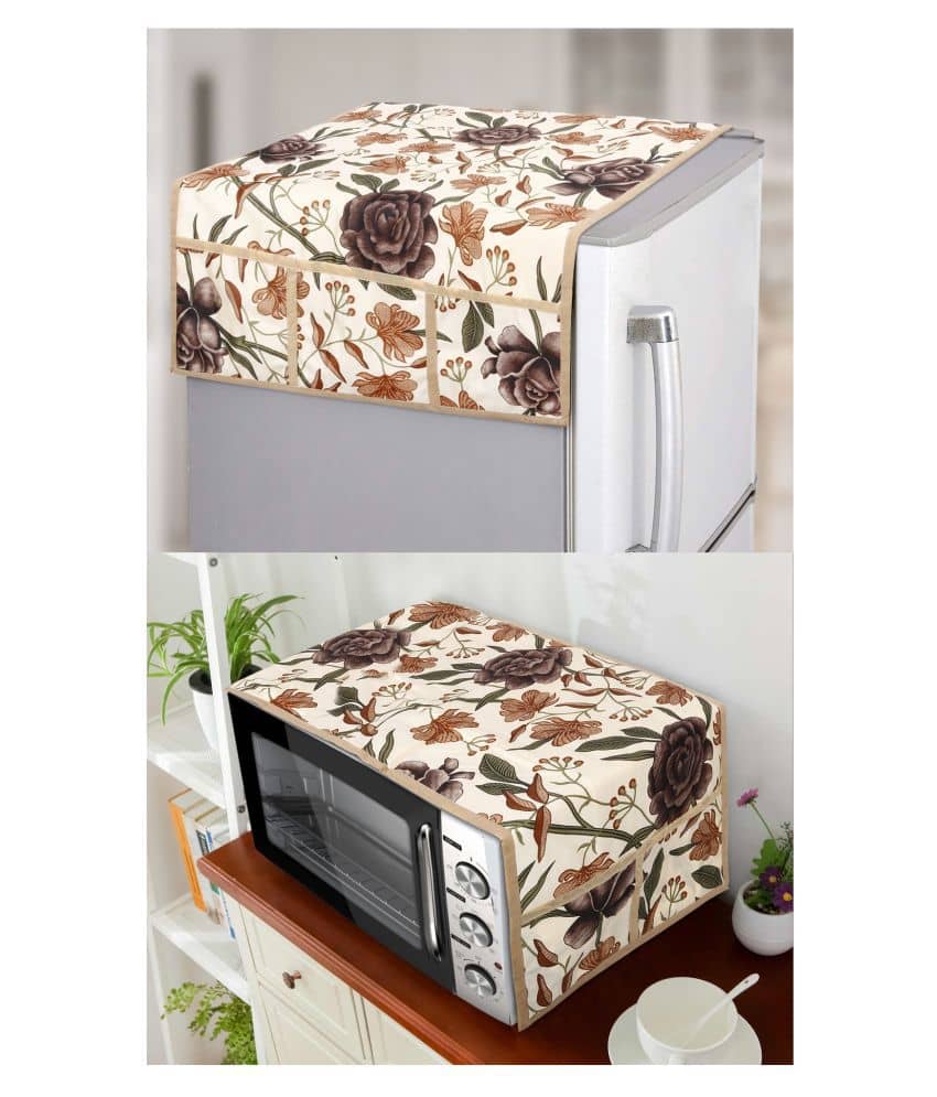 E-Retailer Set of 2 Polyester Brown Fridge Top Cover