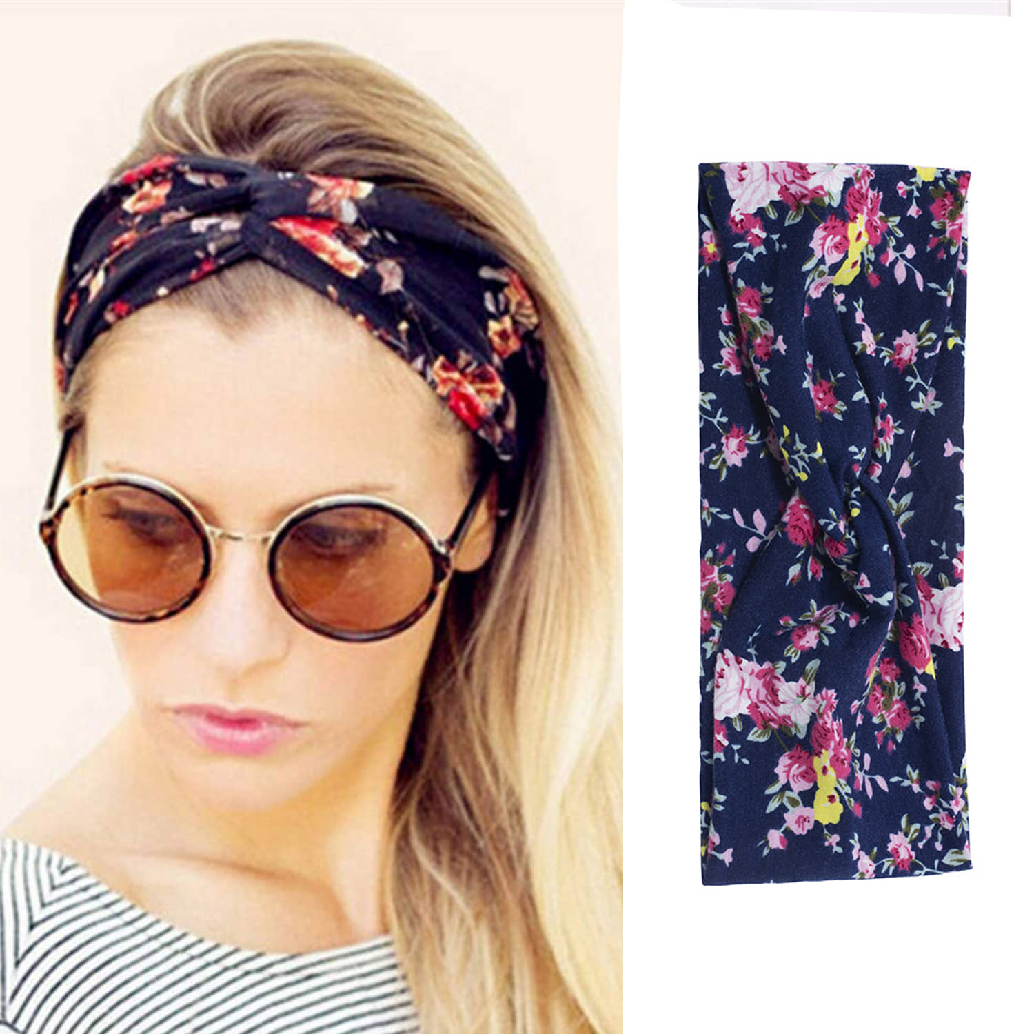 FOK 2 Pc Flower Printed Twist Knotted Yoga Sport Head Wrap Hairband Women and Girls - Blue - Jewellery Sets | Buy online on ZillyBuy