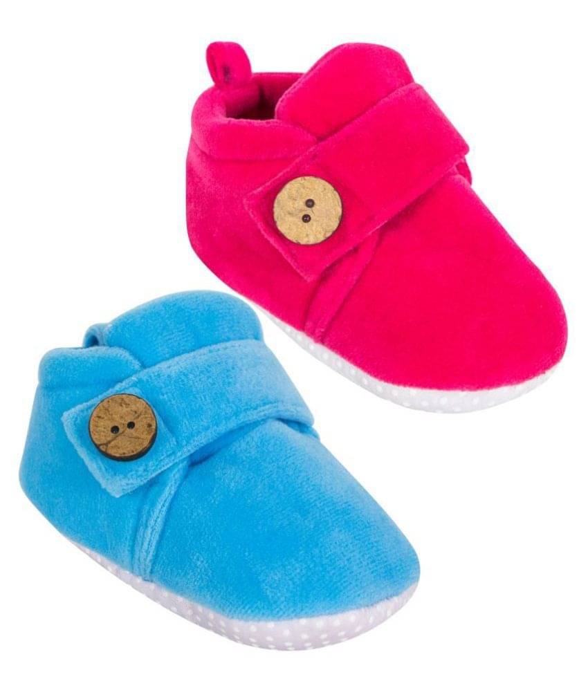     			Neska Moda Set Of 2 Pair Baby Boys & Baby Girls 6 To 9 Months Velvet Booties (Rani,Blue) -BT782andBT787