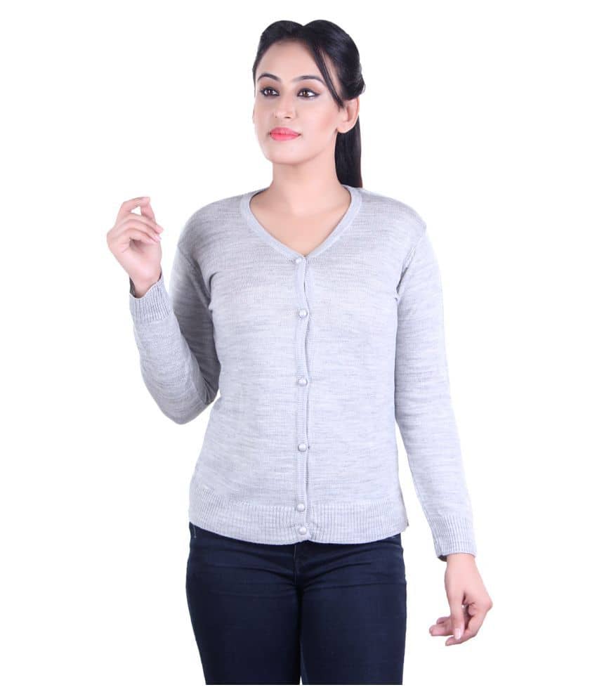 Ogarti Acrylic Grey Buttoned Cardigans - Single