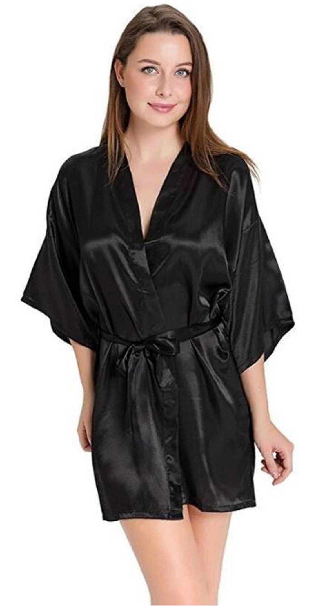     			CELOSIA Satin Robes - Black Single