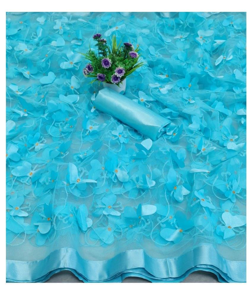 Apnisha Net Embroidered Saree With Unstitched Blouse Piece ( LightBLue ) Apnisha Net Embroidered Saree With Unstitched Blouse Piece ( LightBLue )