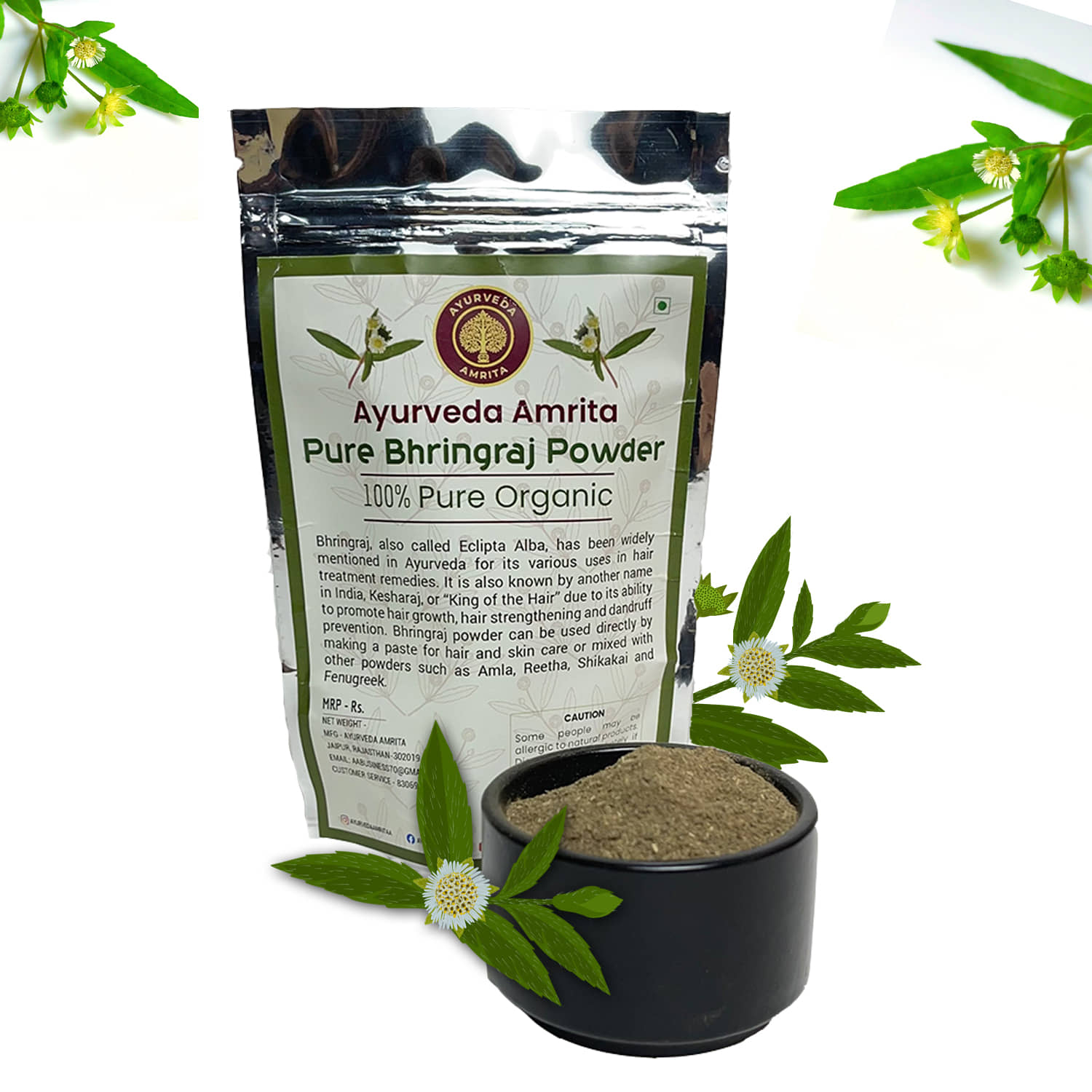 Ayurveda Amrita Pure & Natural Bhringraj Powder Hair Scalp Treatment 200 g
