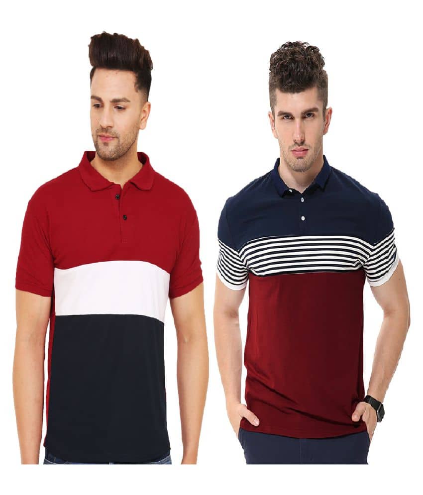 Leotude Pack of 2 Cotton Blend Regular Fit Colorblock Half Sleeves Men's Polo T Shirt ( Multicolor )