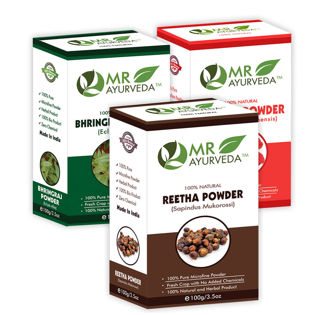     			MR Ayurveda 100% Natural Reetha, Bhringraj & Hibiscus Powder Hair Scalp Treatment 300 g Pack of 3