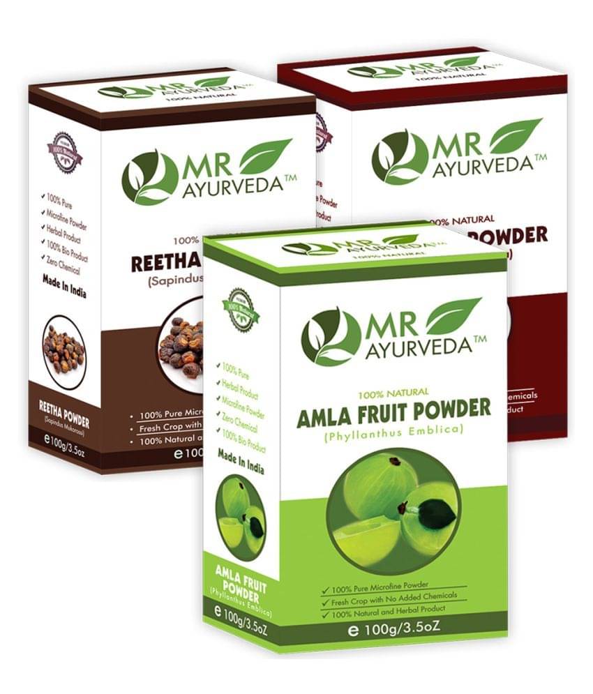 MR Ayurveda 100% Pure Reetha, Shikakai & Amla Powder Hair Scalp Treatment 300 g Pack of 3 MR Ayurveda 100% Pure Reetha, Shikakai & Amla Powder Hair Scalp Treatment 300 g Pack of 3