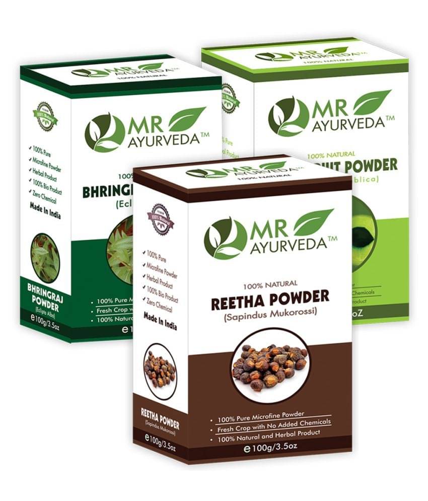 MR Ayurveda 100% Pure Reetha, Bhringraj & Amla Powder Hair Scalp Treatment 300 g Pack of 3 MR Ayurveda 100% Pure Reetha, Bhringraj & Amla Powder Hair Scalp Treatment 300 g Pack of 3