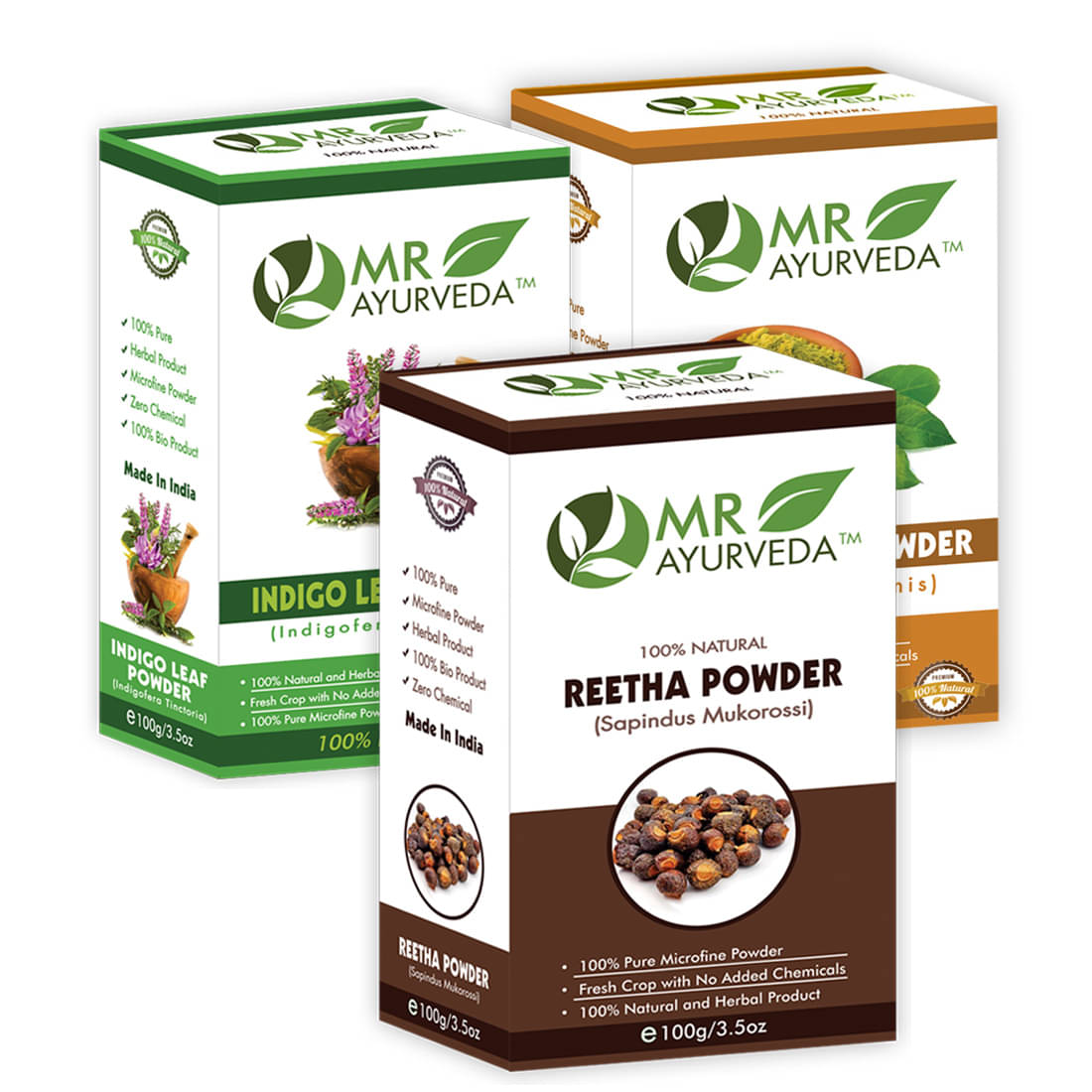     			MR Ayurveda 100% Pure Reetha, Indigo & Henna Powder Hair Scalp Treatment 300 g Pack of 3