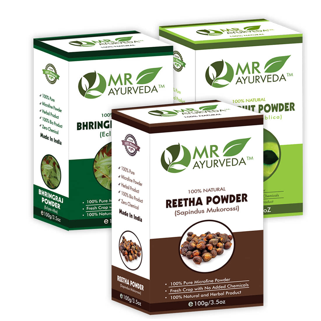MR Ayurveda Amla, Reetha and Bhringraj Powder Hair Scalp Treatment 300 g Pack of 3