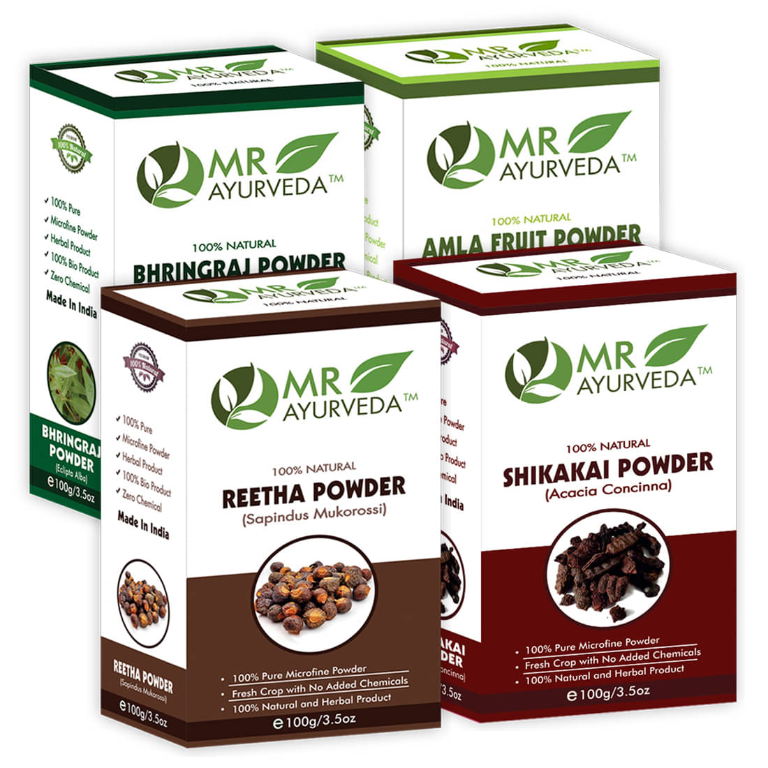     			MR Ayurveda Bhringraj, Amla, Reetha & Shikakai Powder Hair Scalp Treatment 400 g Pack of 4