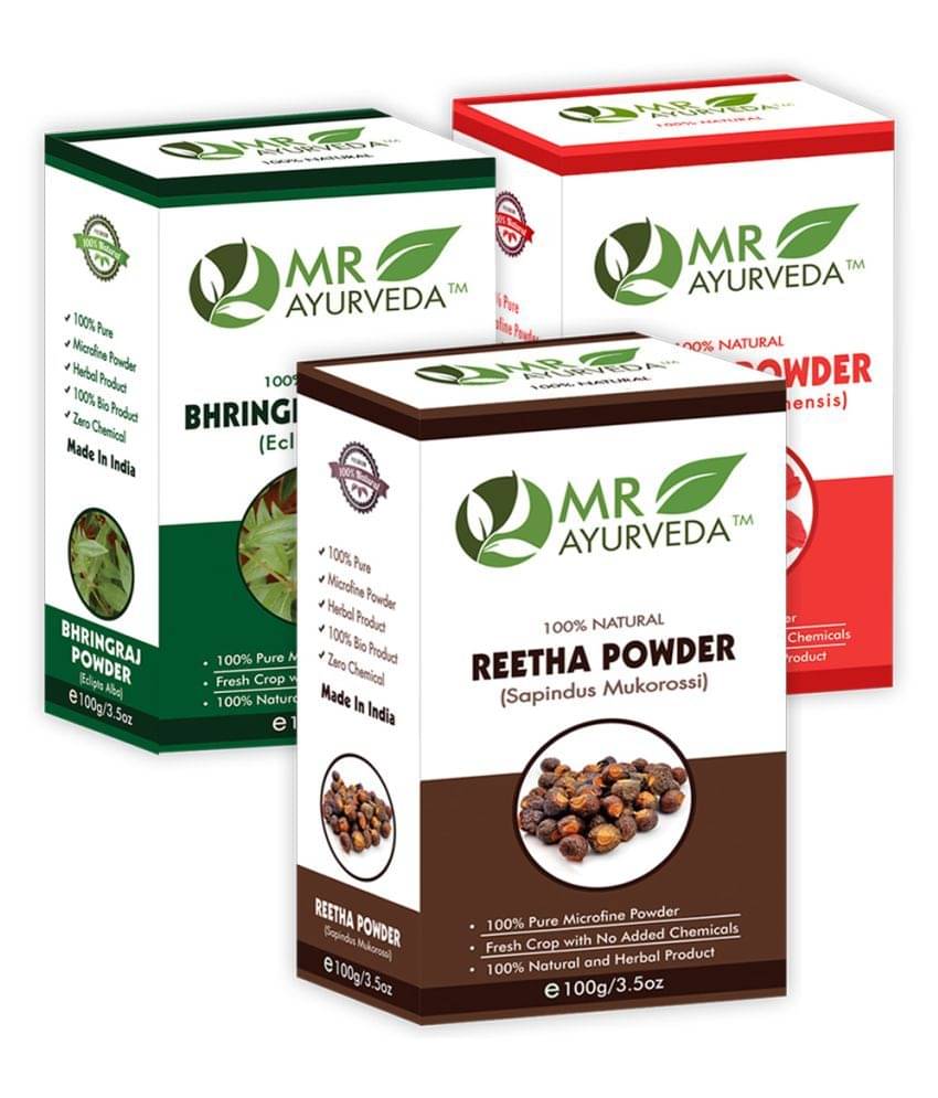     			MR Ayurveda Bhringraj, Hibiscus and Reetha Powder Hair Scalp Treatment 300 g Pack of 3