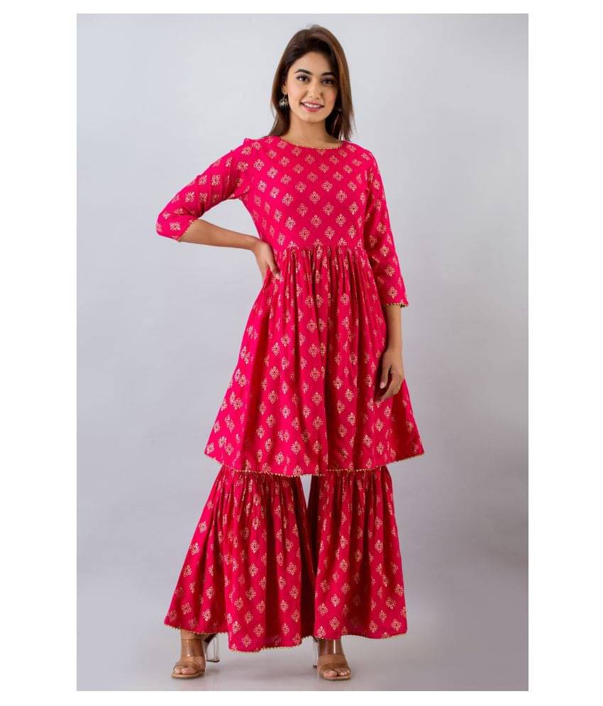 SAART BUNAAI Rayon Kurti With Sharara And Gharara - Stitched Suit Single SAART BUNAAI Rayon Kurti With Sharara And Gharara - Stitched Suit Single