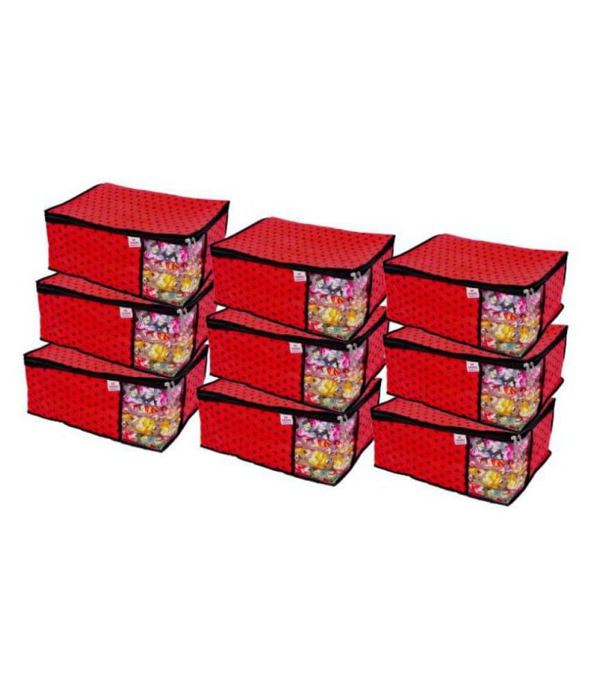     			SH. NASIMA  Non Woven Printed Saree Cover Bag Wardrobe with Transparent Window(, Pack of 9, Red)