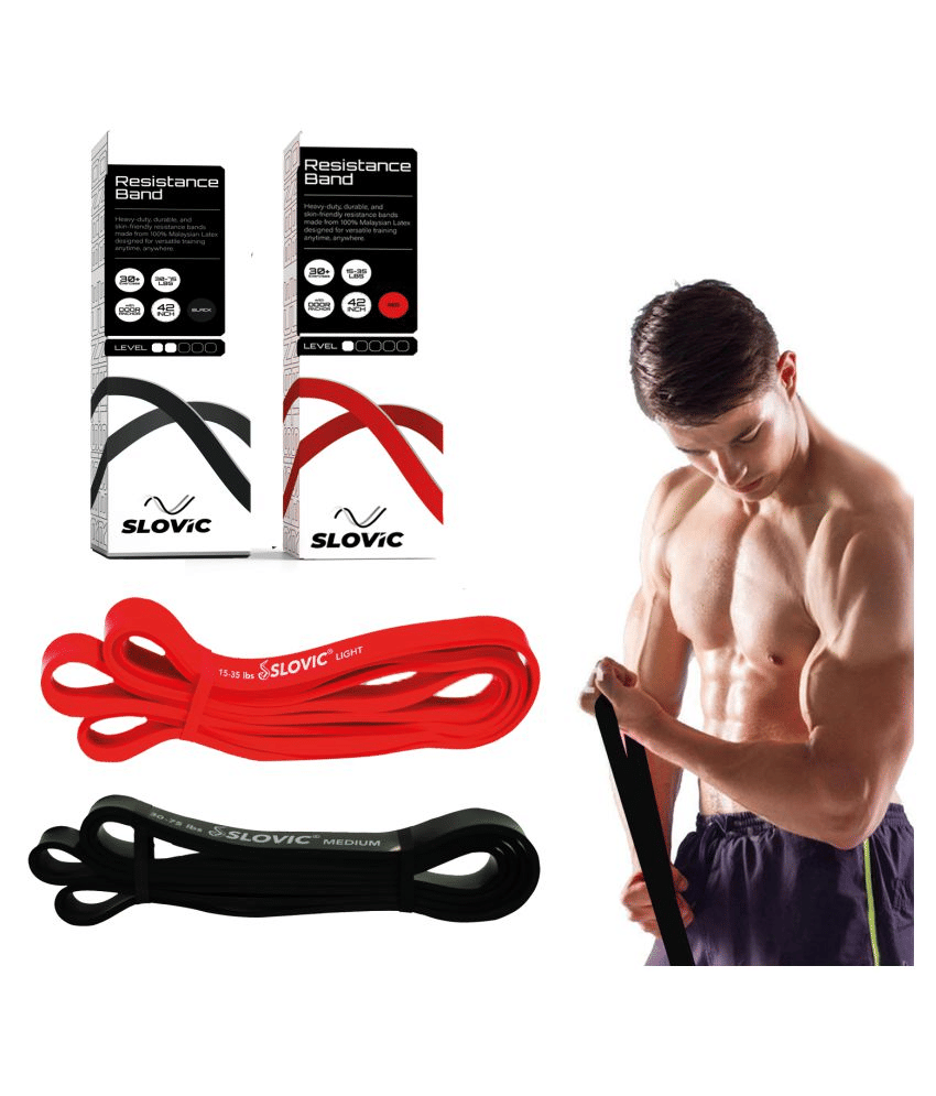     			Slovic Fitness Resistance Band - 42-inch loop with door anchors | Pull up training bands for Calisthenics | with Workout Guide | Set of 2 bands Red  (15-35 lbs)-Black (30-75 lbs)