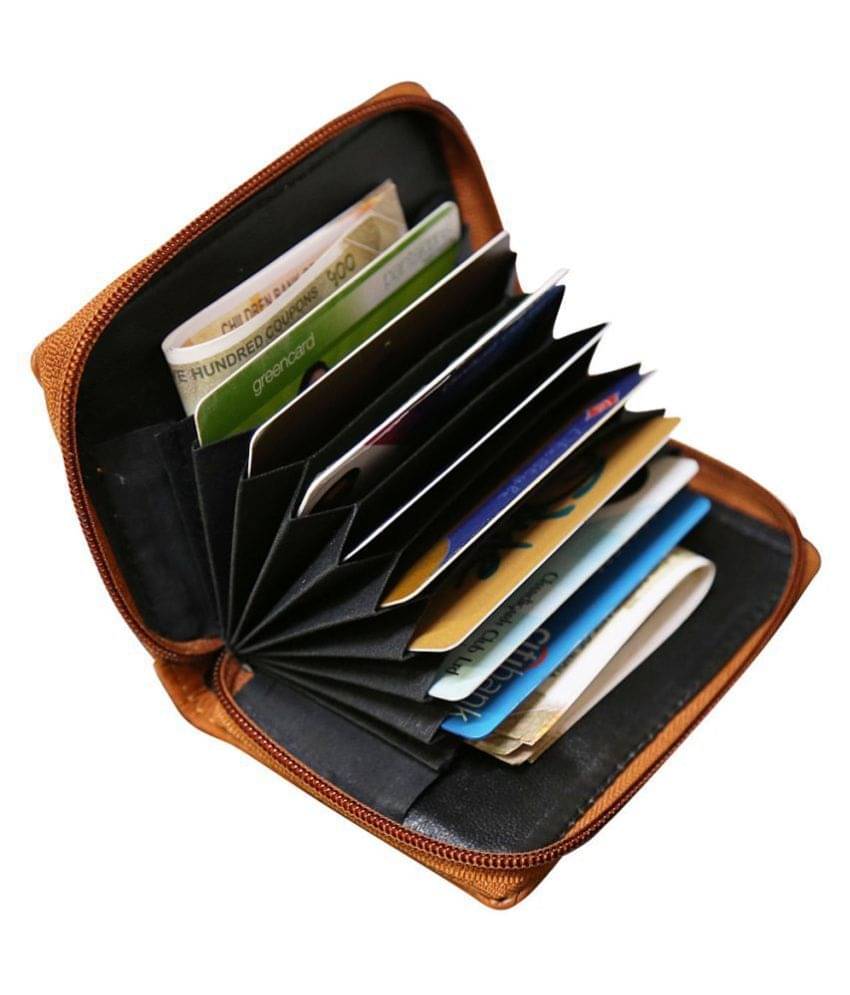     			Style 98 Tan Leather RFID Protected 10 Slot Card Holder For Men&Women