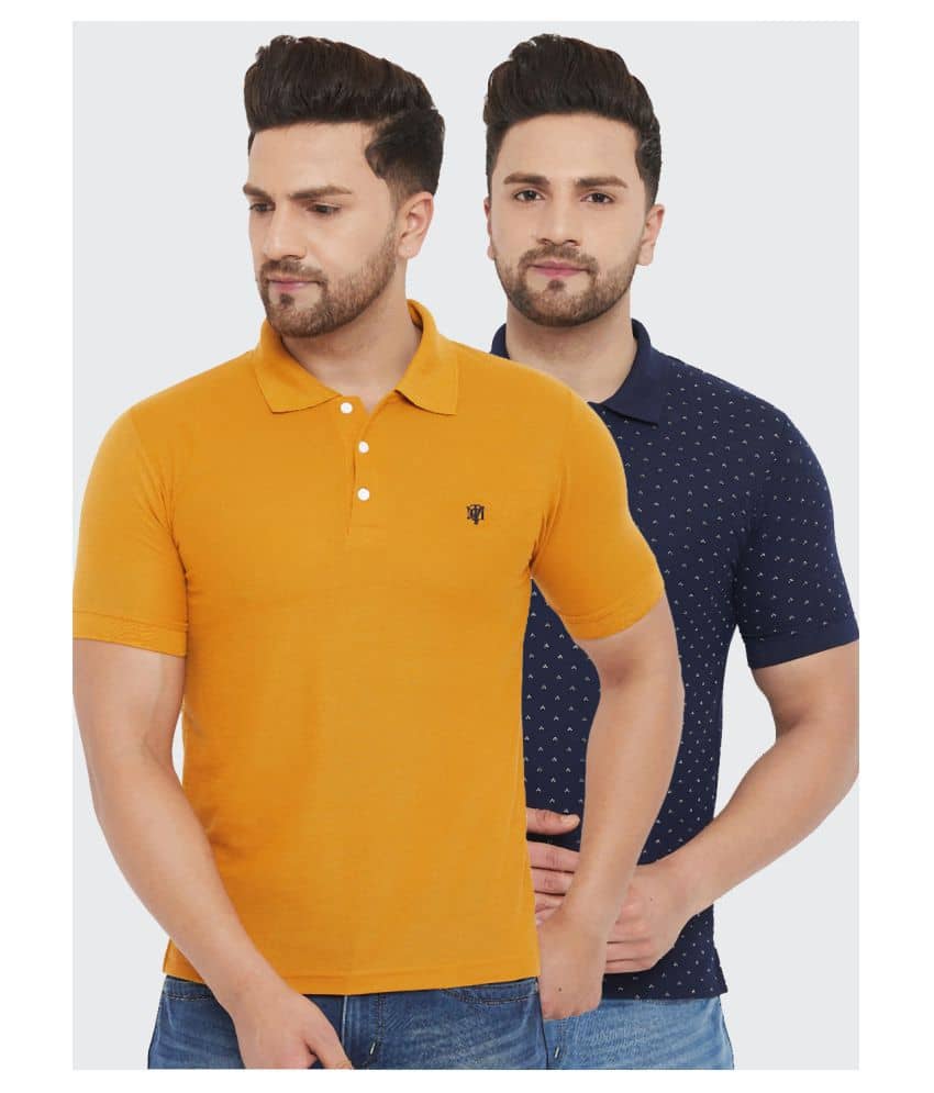 The Million Club Pack of 2 Cotton Blend Regular Fit Solid Half Sleeves Men's Polo T Shirt ( Yellow )