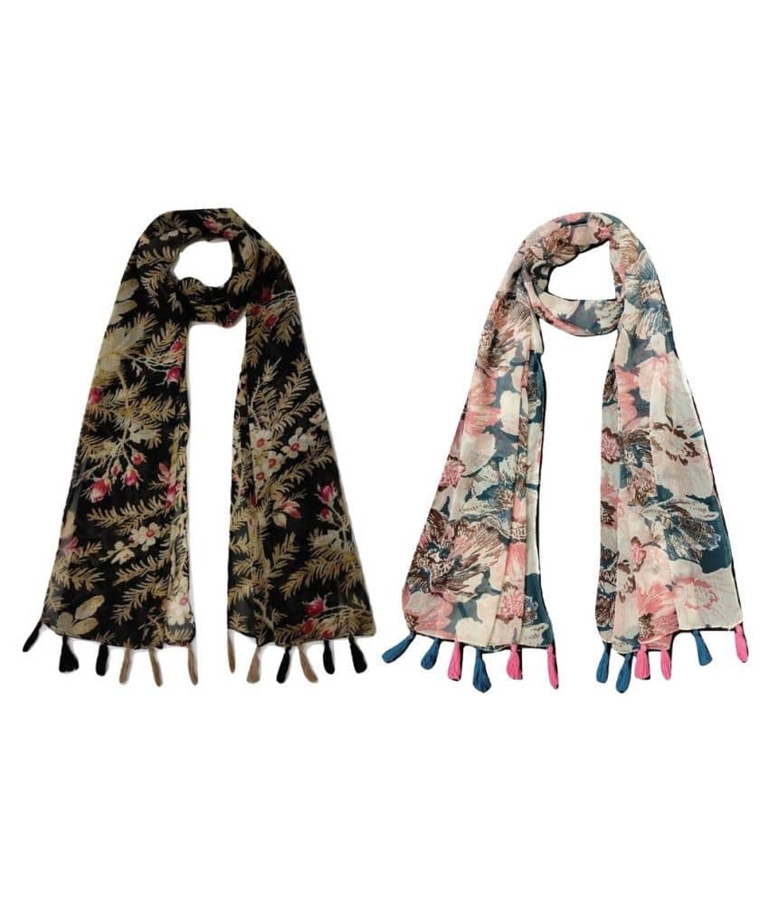 stolevilla Multi Printed Poly Cotton Yarn Stoles ( Pack of 2 ) - Dupattas & Shawls | Buy online on ZillyBuy