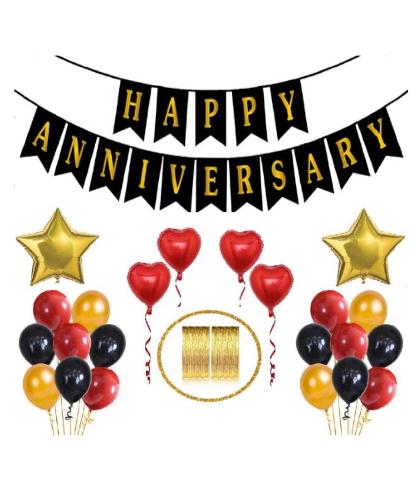     			Blooms Event Black,Red & Golden    Happy anniversary Decoration