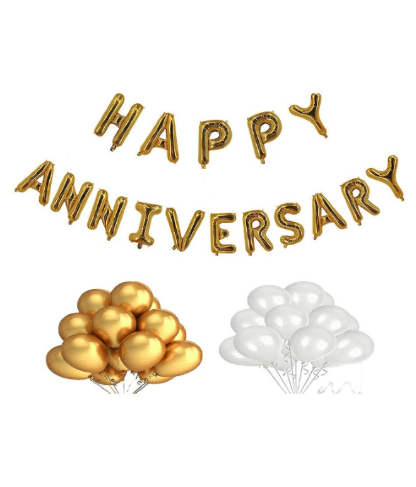     			Blooms Event Golden Happy Anniversary Foil Balloon +Goden  & White balloon Combo set
