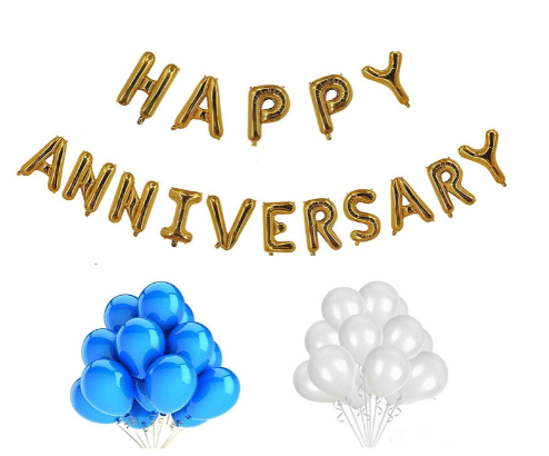    			Blooms Event Golden Happy Anniversary Foil Balloon+ Blue & White balloon Combo set
